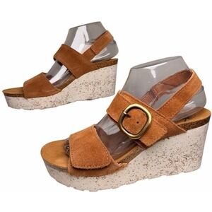 OTBT Peasant Suede Platform Wedge Sandals Brown Leather Women's 7.5 Boho Comfort